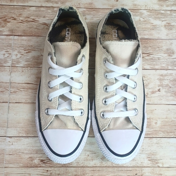 Converse All Stars Low Top Cream Black Animal Print Double Tongue Women's Size 6 - Picture 8 of 15